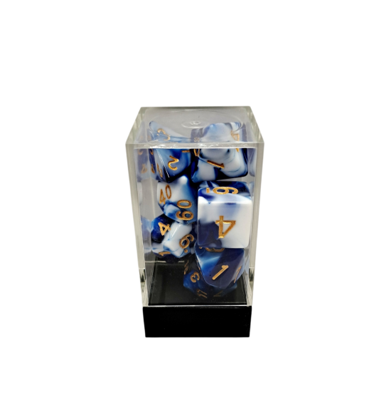 Dual Blue-White/Gold Polyhedral 7-Die Set