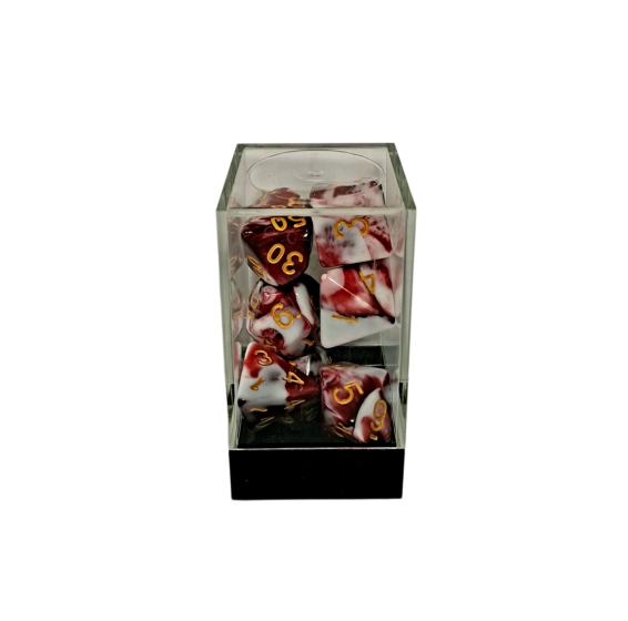 Dual Red-White/Gold Polyhedral 7-Die Set