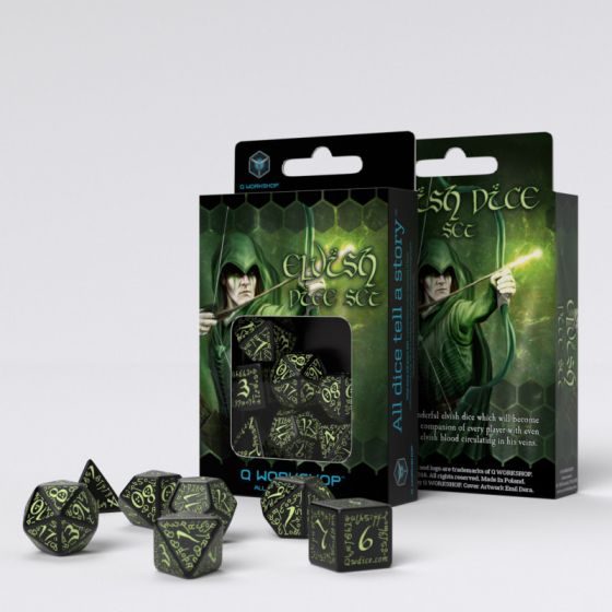 Elvish Dice Set: Black & Glow in the Dark