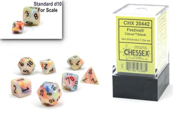 Festive Circus/Black Mini Polyhedral 7-Die Set
