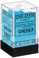 Frosted Caribbean Blue/White Mini Polyhedral 7-Die Set