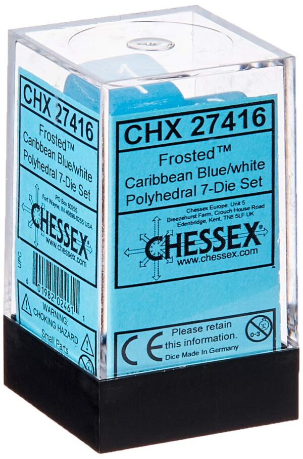 Frosted Caribbean Blue/White Mini Polyhedral 7-Die Set
