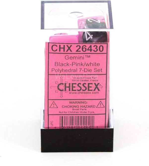 Gemini Black-Pink/White Mini Polyhedral 7-Die Set