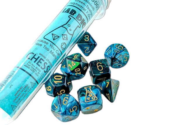 Gemini Green-Teal/Gold Lab Polyhedral 7-Die Set
