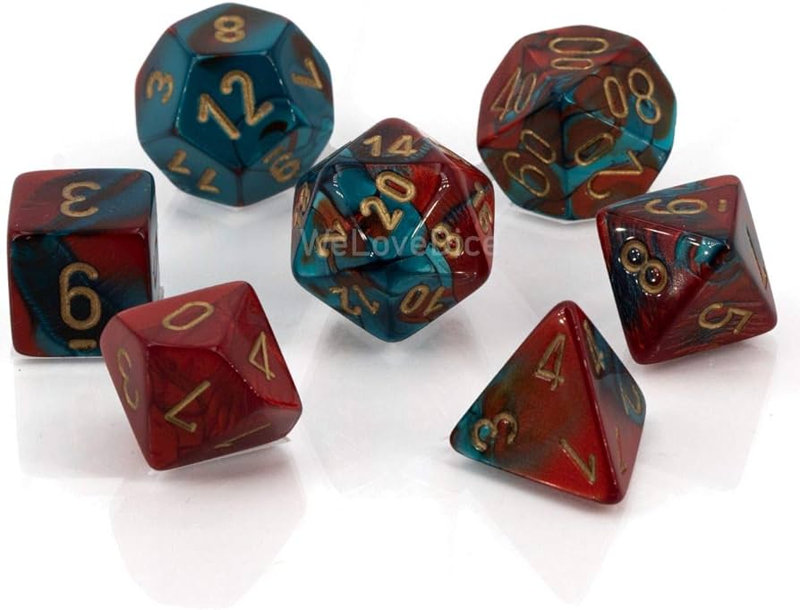 Gemini Red-Teal/Gold Mini Polyhedral 7-Die Set