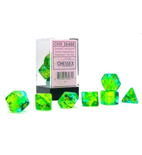 Gemini Translucent Green-Teal/Yellow Polyhedral 7-Die Set