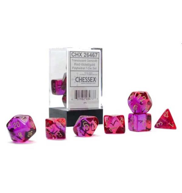 Gemini Translucent Red-Violet/Gold Polyhedral 7-Die Set