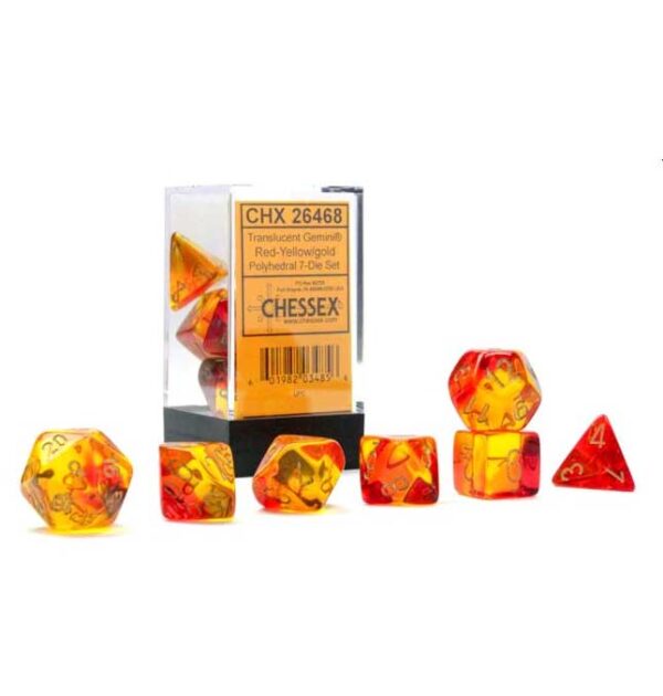 Gemini Translucent Red-Yellow/Gold Polyhedral 7-Die Set