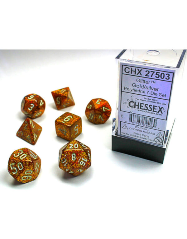 Glitter Gold/Silver Mini Polyhedral 7-Die Set