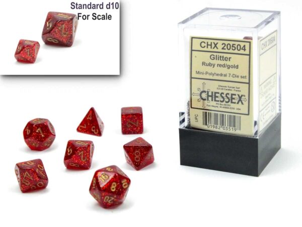 Glitter Ruby/Gold Mini Polyhedral 7-Die Set
