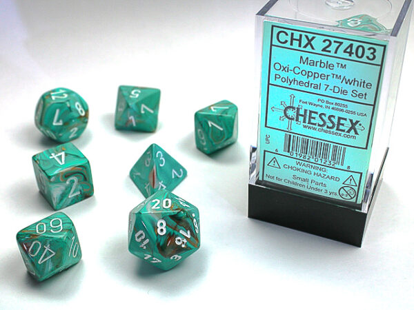 Marble Oxi-Copper/White Mini Polyhedral 7-Die Set