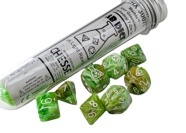 Marble Sour Green/White Lab Polyhedral 7-Die Set