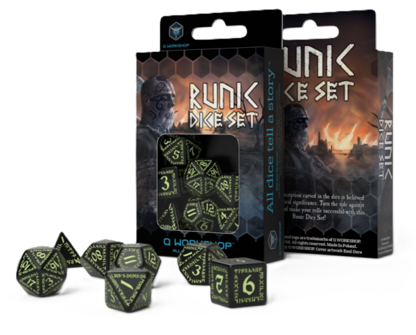 Runic Dice Set: Black & Glow-in-the-Dark
