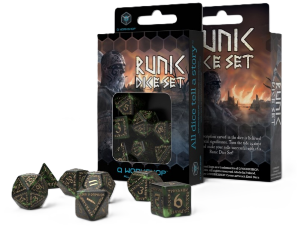 Runic Dice Set: Bottle-Green & Gold