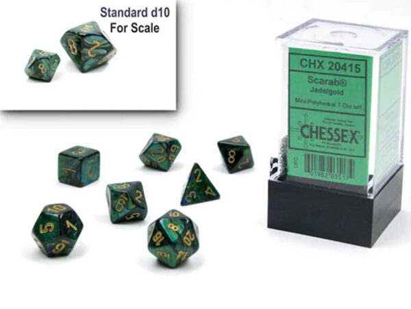 Scarab Jade/Gold Mini Polyhedral 7-Die Set