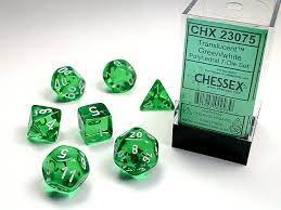 Translucent Green/White Mini Polyhedral 7-Die Set